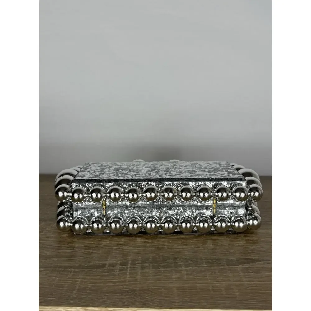 Silver Glitter Acrylic Box Clutch Bubble Ball Evening Bag Crossbody Chain Purse